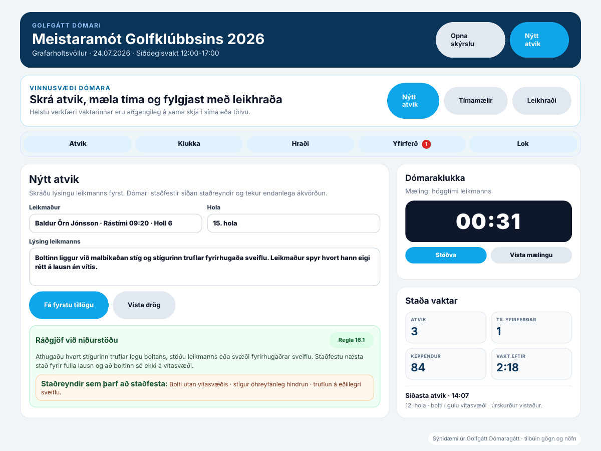 Sýnidæmi af dómaravakt í Golfgátt Dómaragátt