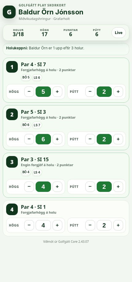 Golfgátt Play skorkort í síma